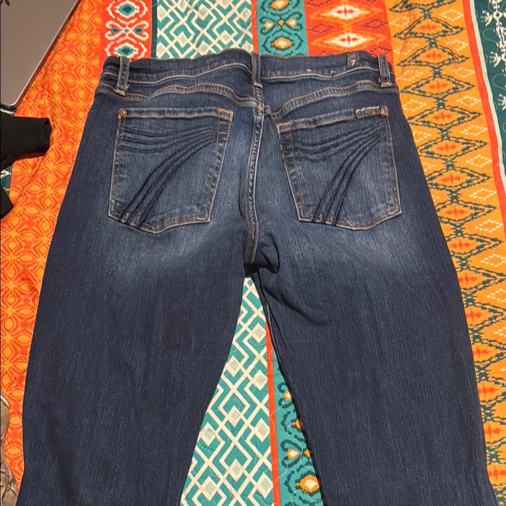 7 For All Mankind Blue Straight Leg Jeans with Vintage Wash